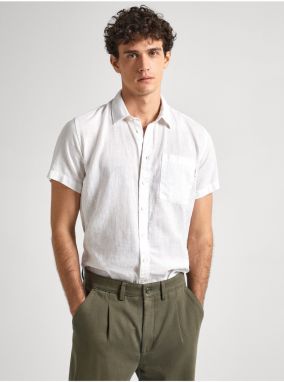 Biela pánska ľanová košeľa s krátkym rukávom Pepe Jeans