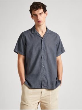 Šedá pánska ľanová košeľa s krátkym rukávom Pepe Jeans