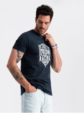 Tmavomodré pánske tričko s potlačou Ombre Clothing