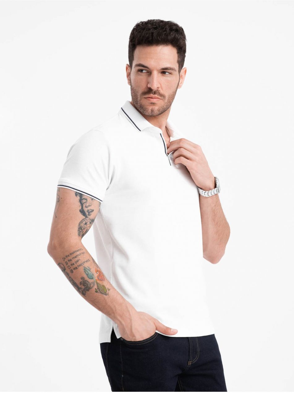 Biele pánske polo tričko bez gombíkov Ombre Clothing