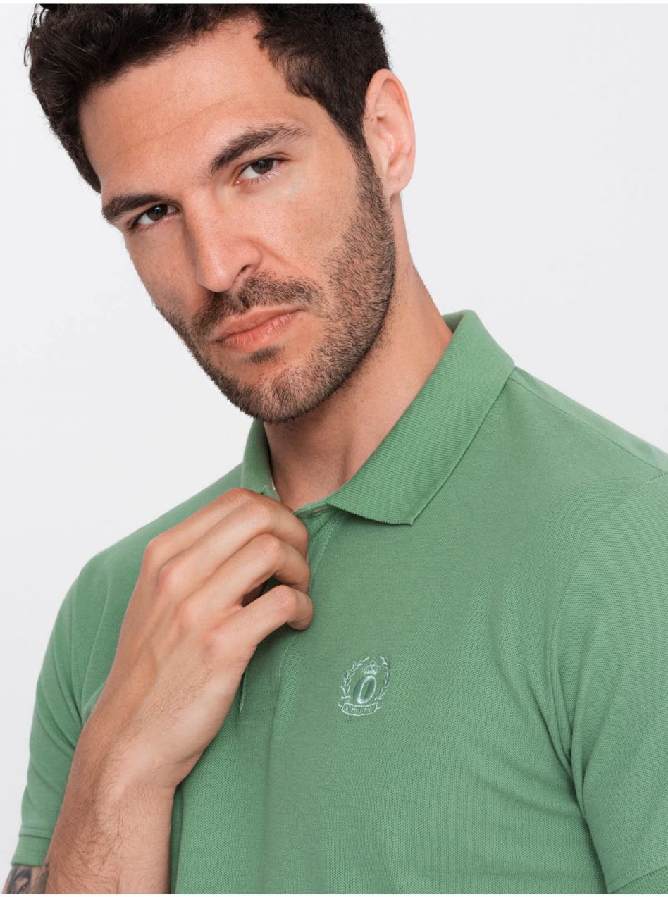 Zelené pánske basic polo tričko Ombre Clothing