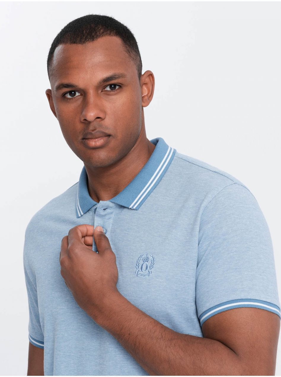 Svetlomodré pánske melírované polo tričko Ombre Clothing