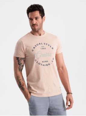 Svetloružové pánske tričko s potlačou Ombre Clothing