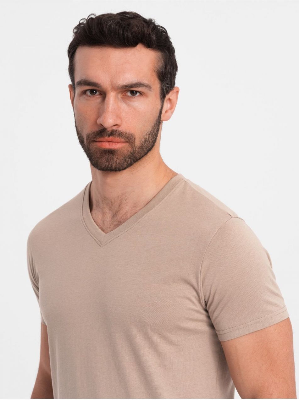 Šedé pánske bavlnené basic tričko s výstrihom Ombre Clothing