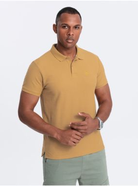 Horčicové pánske basic polo tričko Ombre Clothing