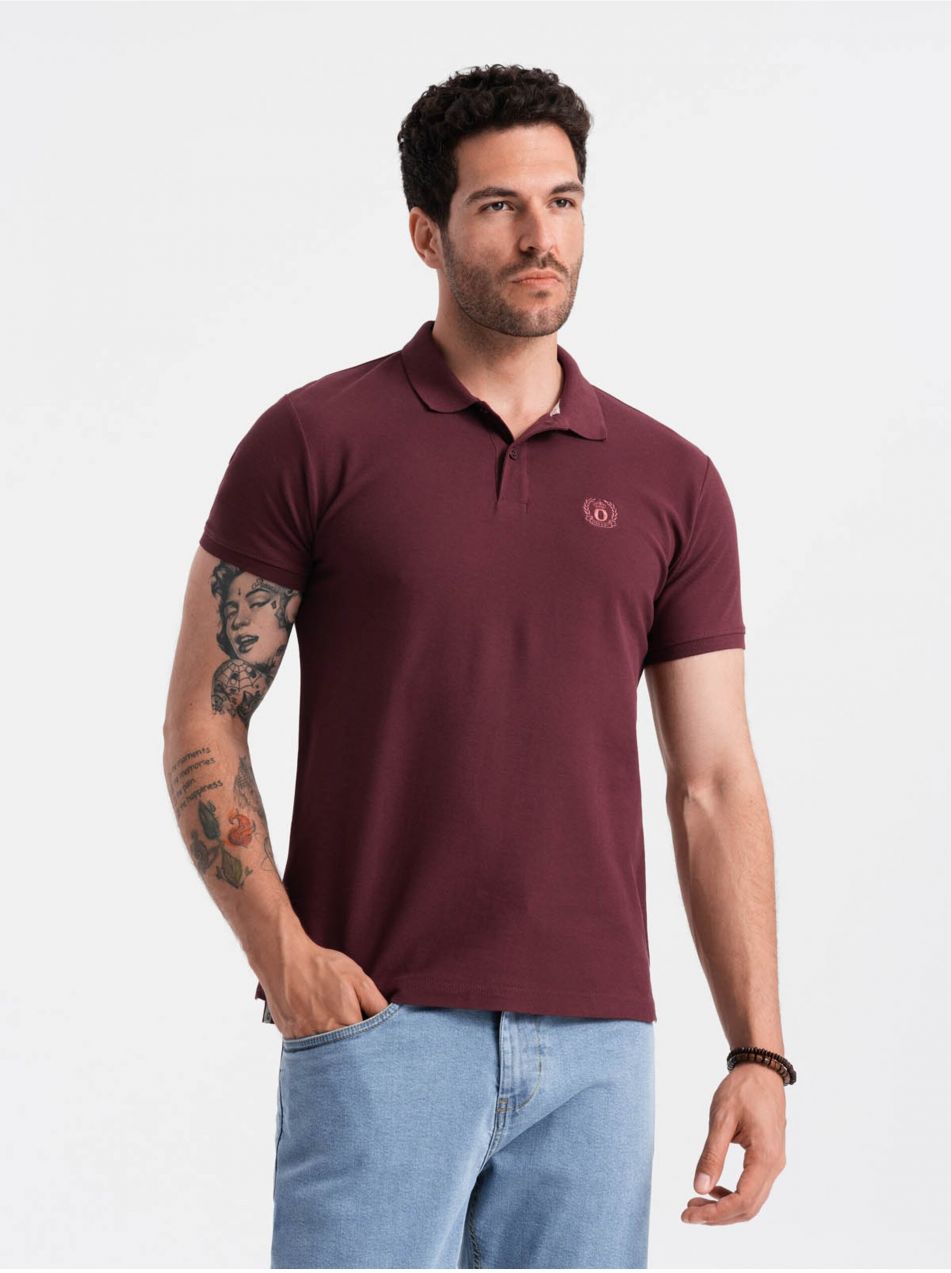 Vínové pánske basic polo tričko Ombre Clothing