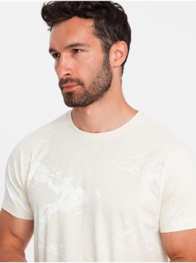 Krémové pánske vzorované tričko Ombre Clothing