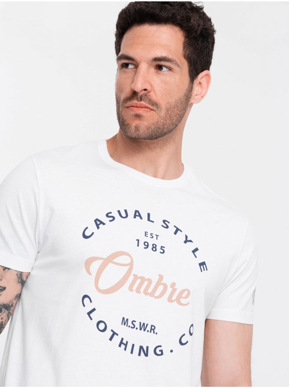 Biele pánske tričko s potlačou Ombre Clothing