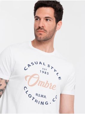 Biele pánske tričko s potlačou Ombre Clothing