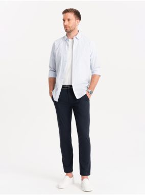 Tmavomodré pánske chino nohavice s ozdobným pásikom Ombre Clothing