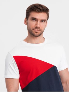 Červeno-biele pánske bavlnené tričko Ombre Clothing