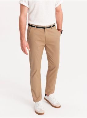 Béžové  pánske chino nohavice s ozdobným pásikom Ombre Clothing