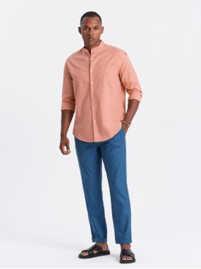 Modré pánske chino nohavice s prímesou ľanu Ombre Clothing