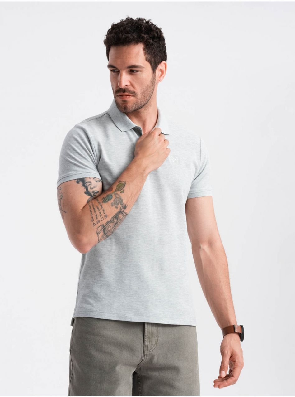 Svetlosivé pánske basic polo tričko Ombre Clothing