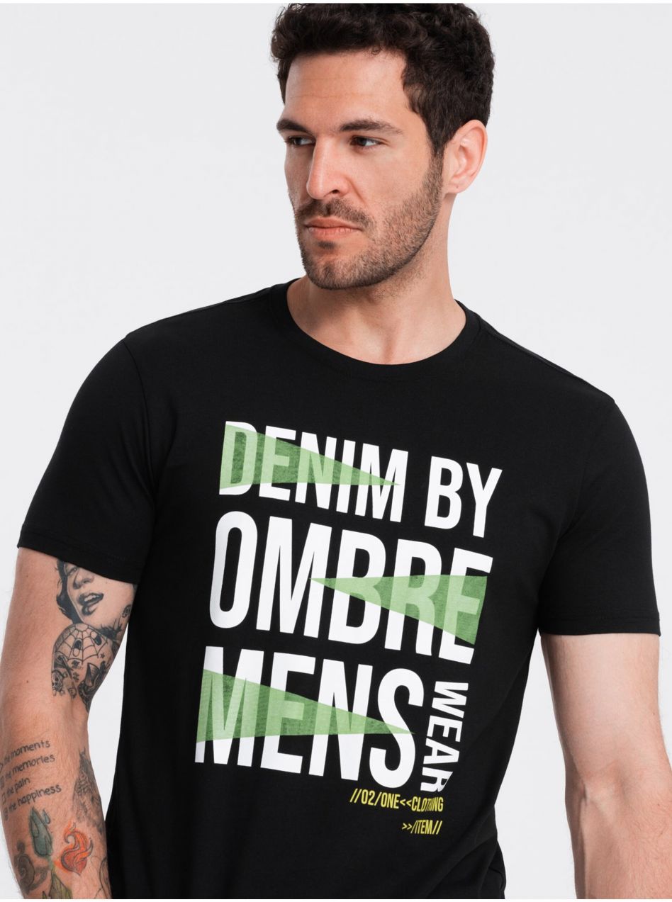 Čierne pánske bavlnené tričko Ombre Clothing