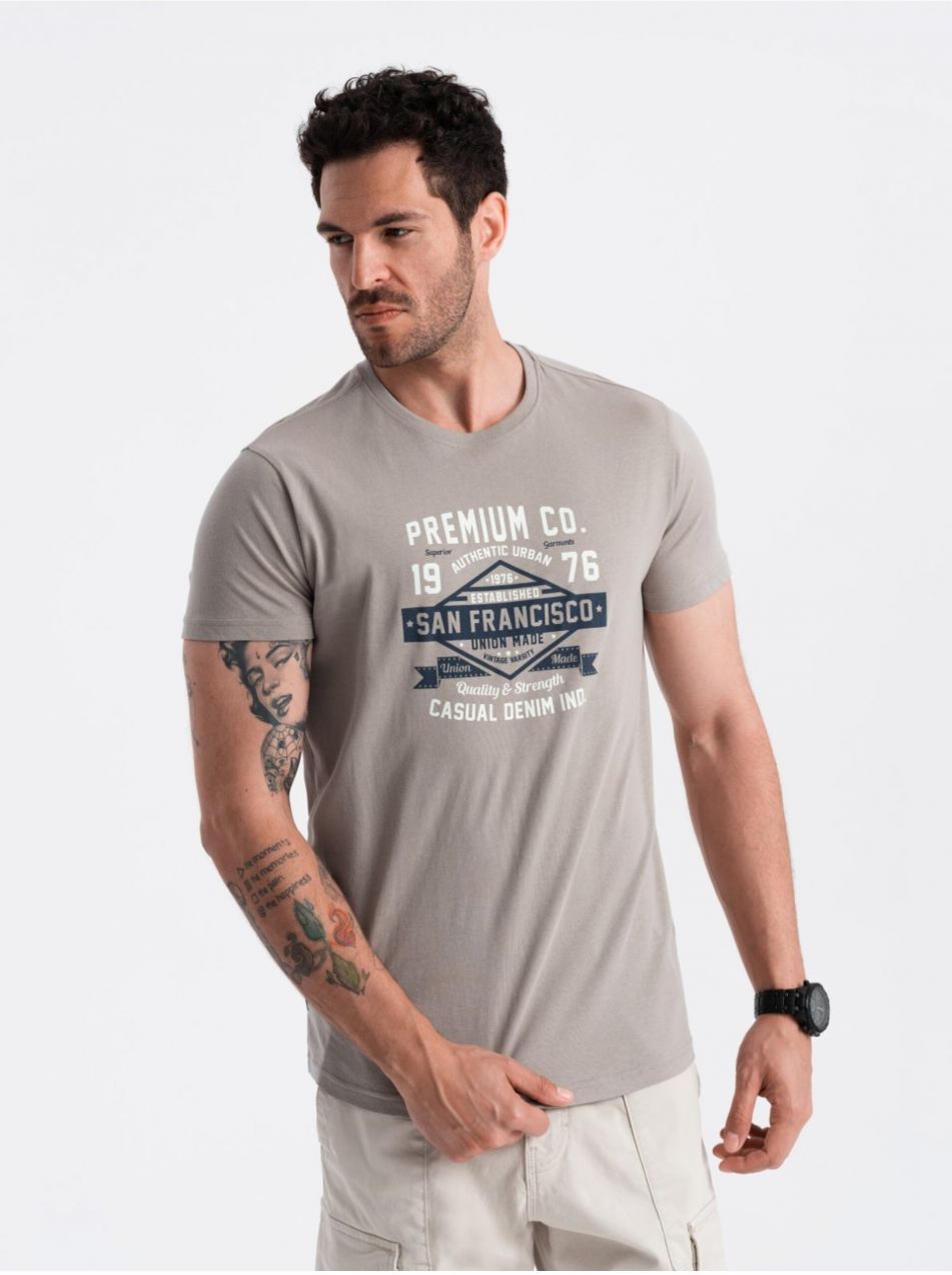 Šedé pánske tričko s potlačou San Francisco Ombre Clothing