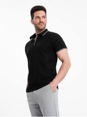 Čierne pánske polo tričko bez gombíkov Ombre Clothing