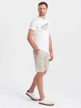 Béžové pánske cargo kraťasy Ombre Clothing