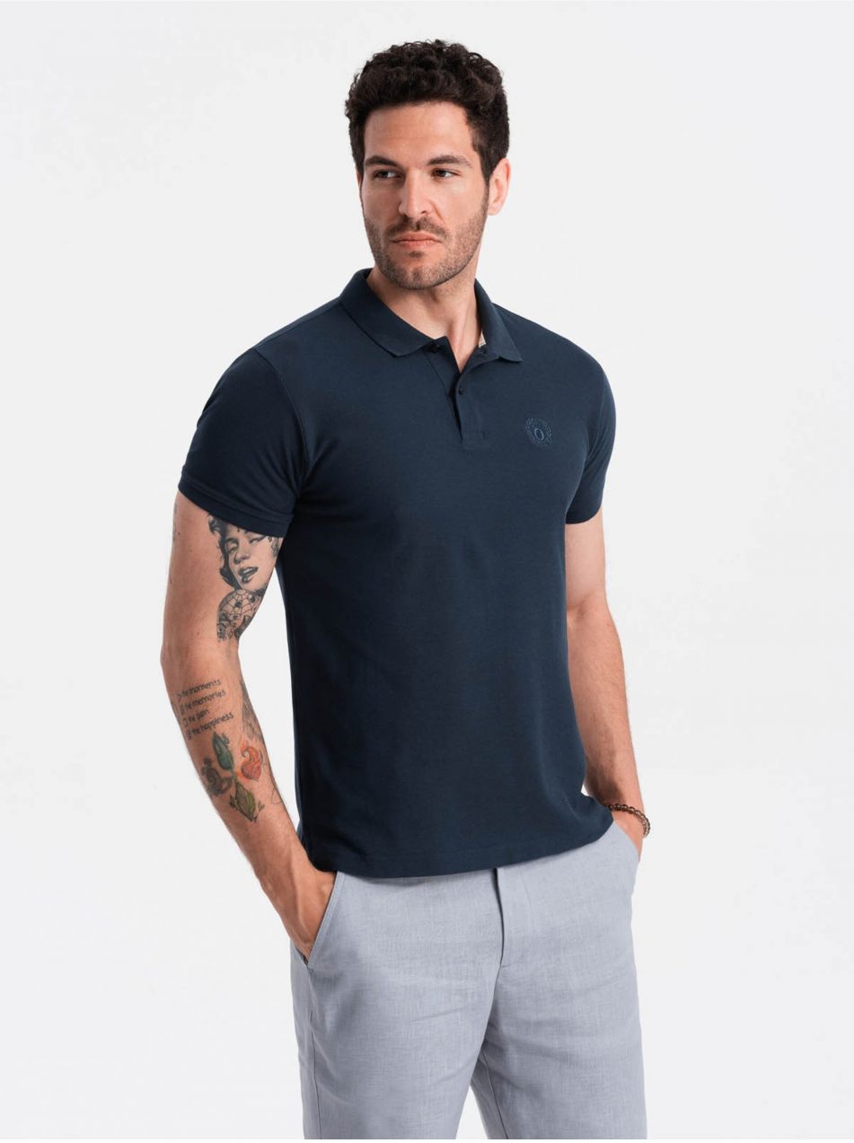 Tmavomodré pánske basic polo tričko Ombre Clothing