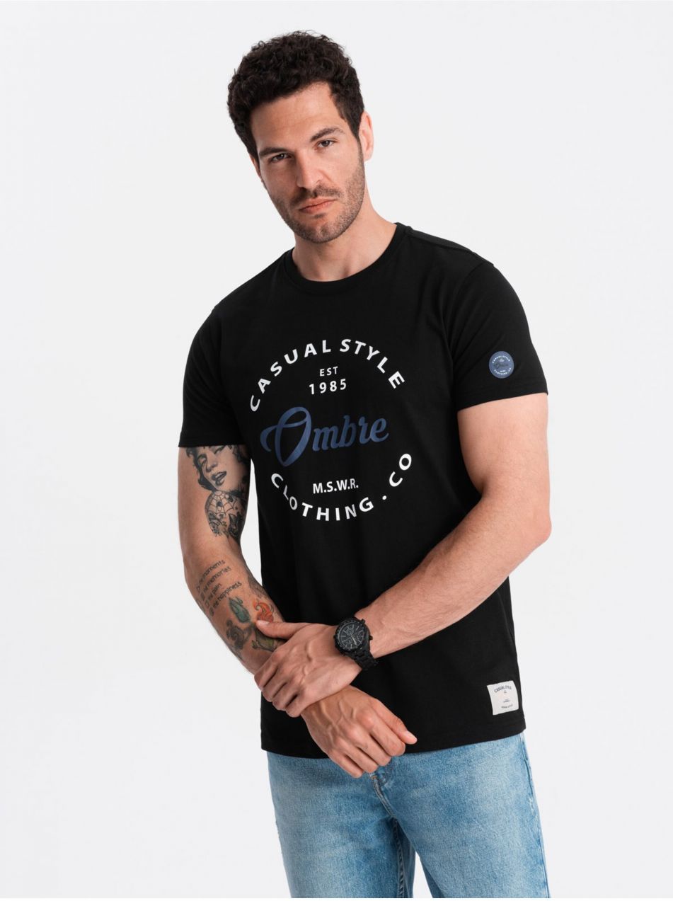 Čierne pánske tričko s potlačou Ombre Clothing