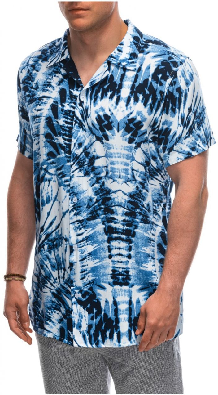 Modo-biela pánska vzorovaná košeľa s krátkym rukávom Ombre Clothing