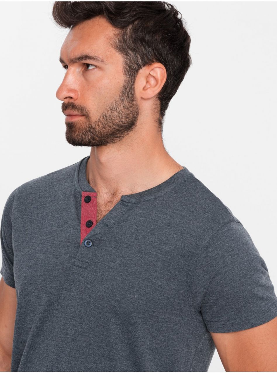 Modré pánske tričko s okrúhlym výstrihom Ombre Clothing
