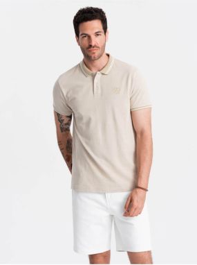 Béžové pánske melírované polo tričko Ombre Clothing