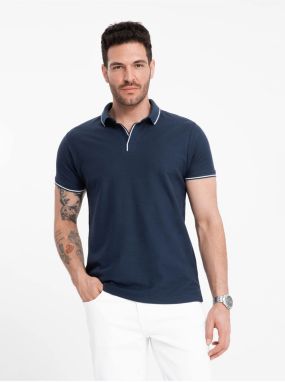 Tmavomodré pánske polo tričko bez gombíkov Ombre Clothing