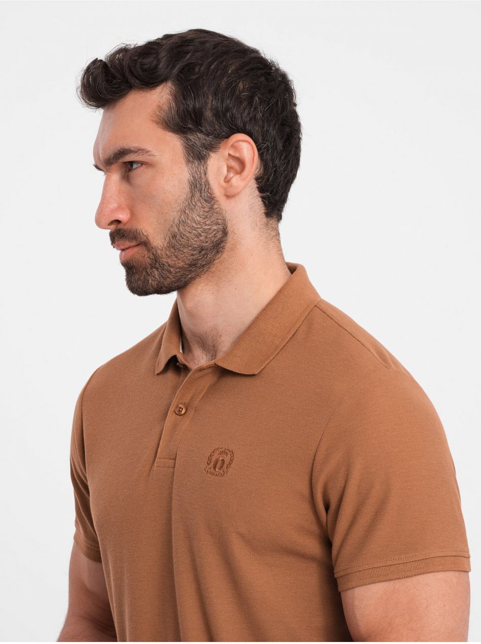 Hnedé pánske basic polo tričko Ombre Clothing