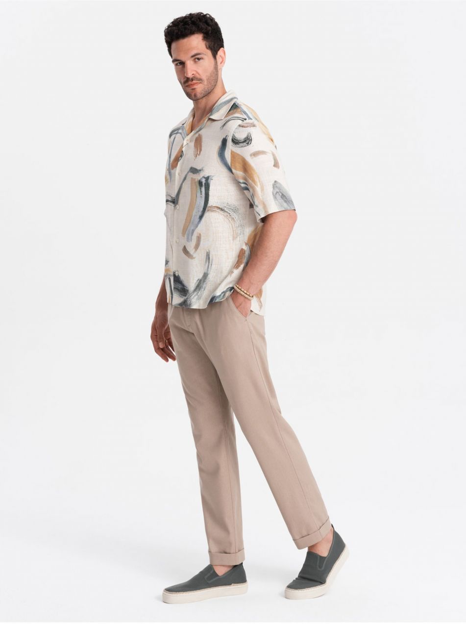 Svetlo hnedé pánske chino nohavice s prímesou ľanu Ombre Clothing
