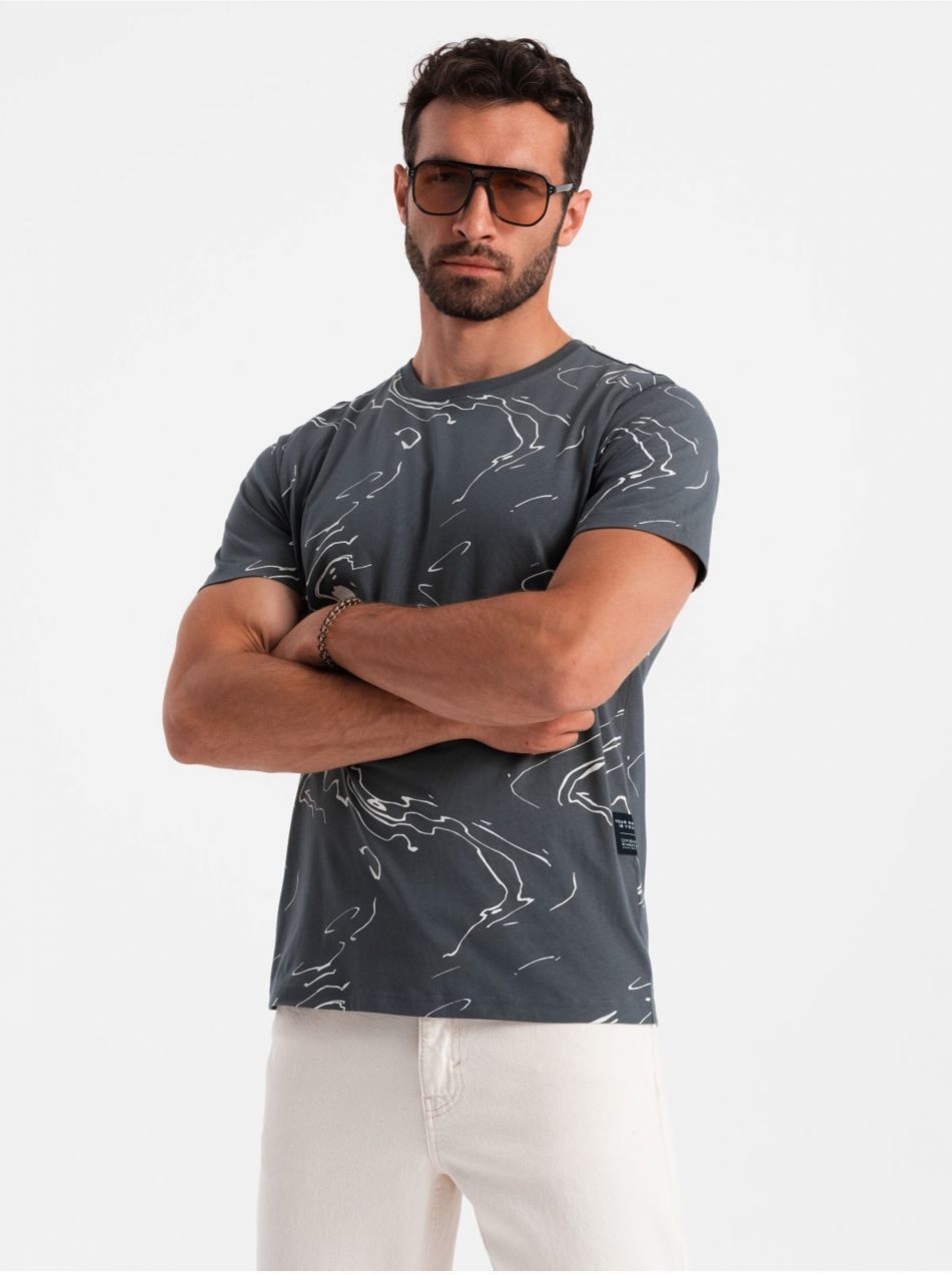 Šedé pánske vzorované tričko Ombre Clothing