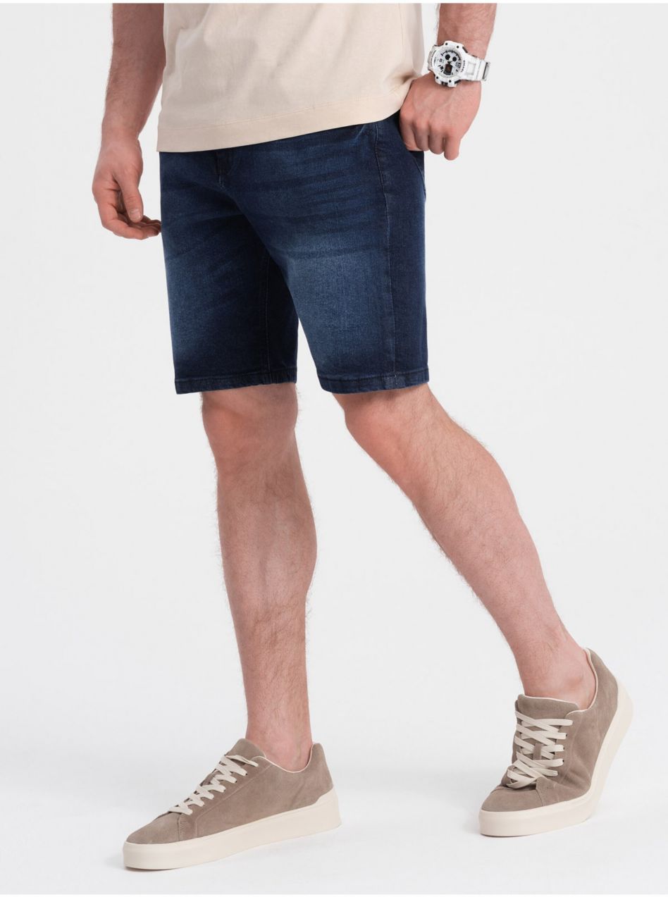 Tmavomodré pánske džínsové kraťasy Ombre Clothing