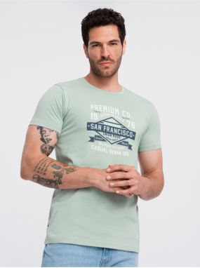 Mentolové pánske tričko s potlačou San Francisco Ombre Clothing