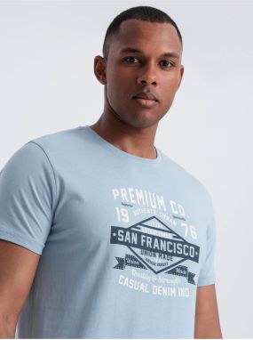 Svetlomodré pánske tričko s potlačou San Francisco Ombre Clothing