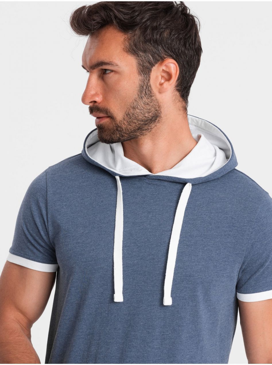 Modré pánske tričko s kapucňou Ombre Clothing