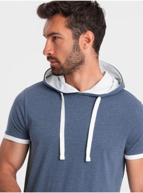 Modré pánske tričko s kapucňou Ombre Clothing