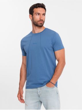 Modré pánske tričko s jemnou výšivkou Ombre Clothing