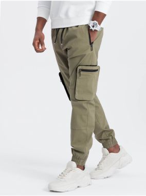 Zelené pánske cargo jogger nohavice Ombre Clothing