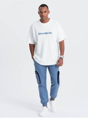 Modrré pánske cargo jogger nohavice Ombre Clothing