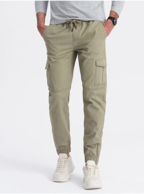 Kaki pánske cargo jogger nohavice Ombre Clothing