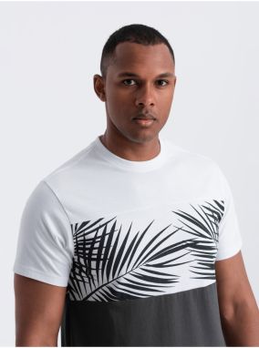 Bielo-šedé pánske tričko s potlačou Ombre Clothing