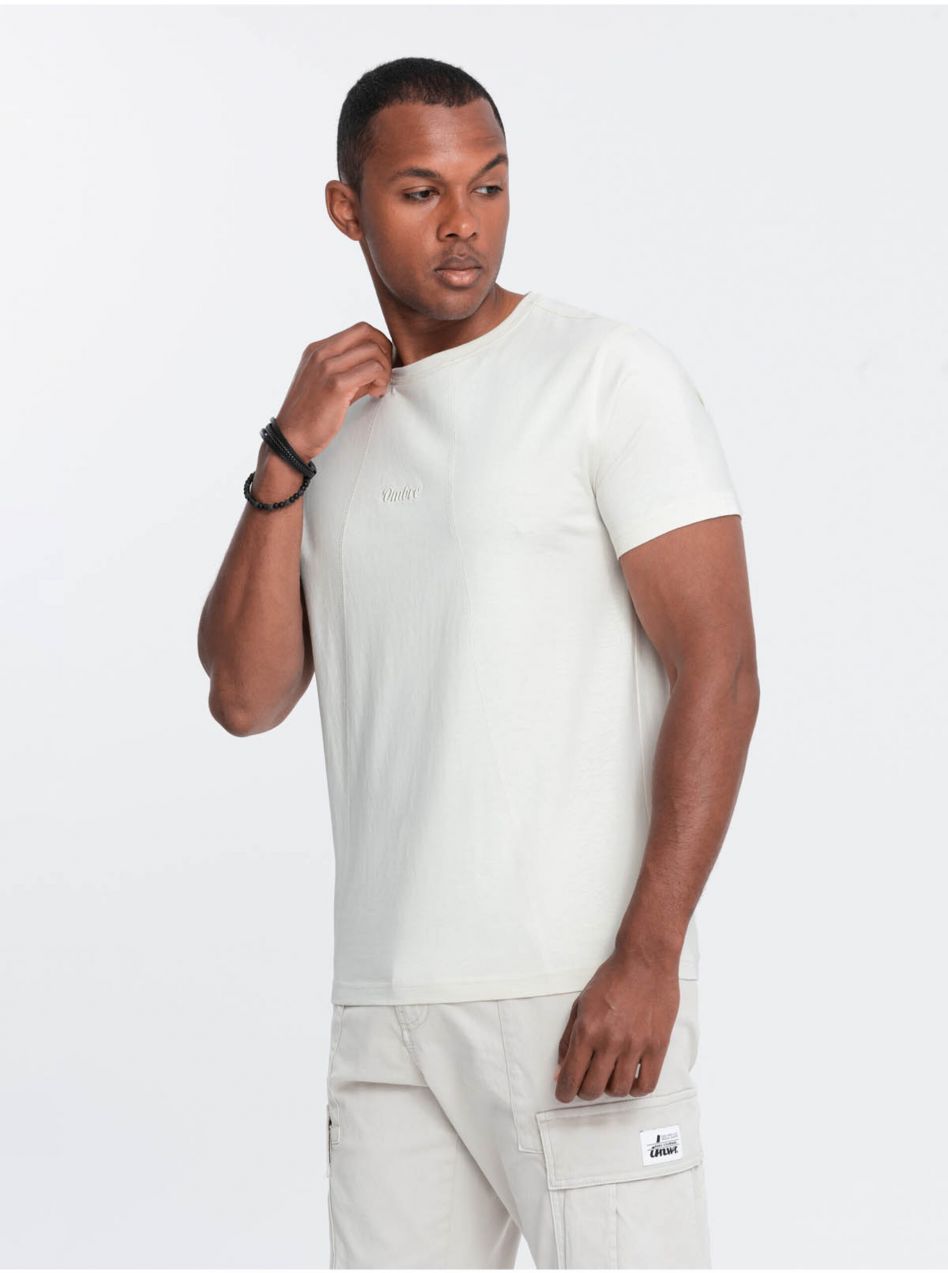 Krémové pánske tričko s jemnou výšivkou Ombre Clothing