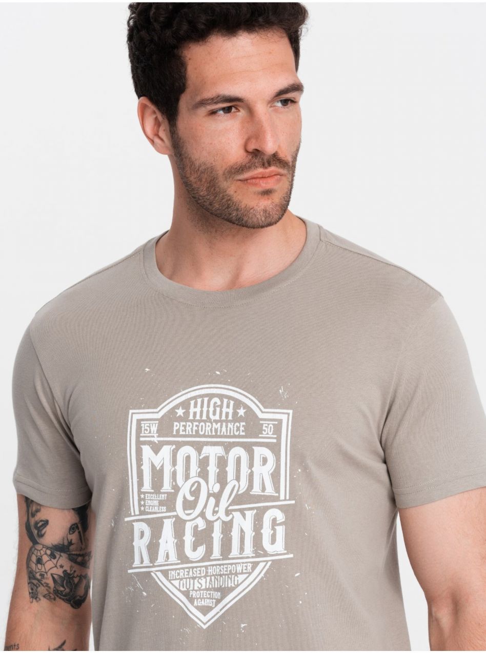 Šedé pánske tričko s potlačou Ombre Clothing