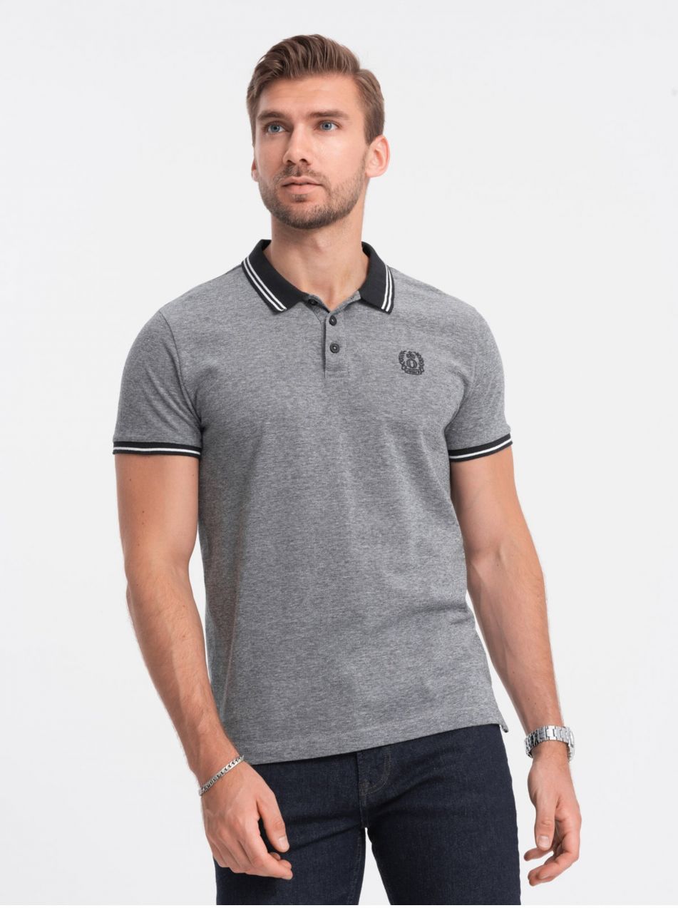 Čierne pánske melírované polo tričko Ombre Clothing