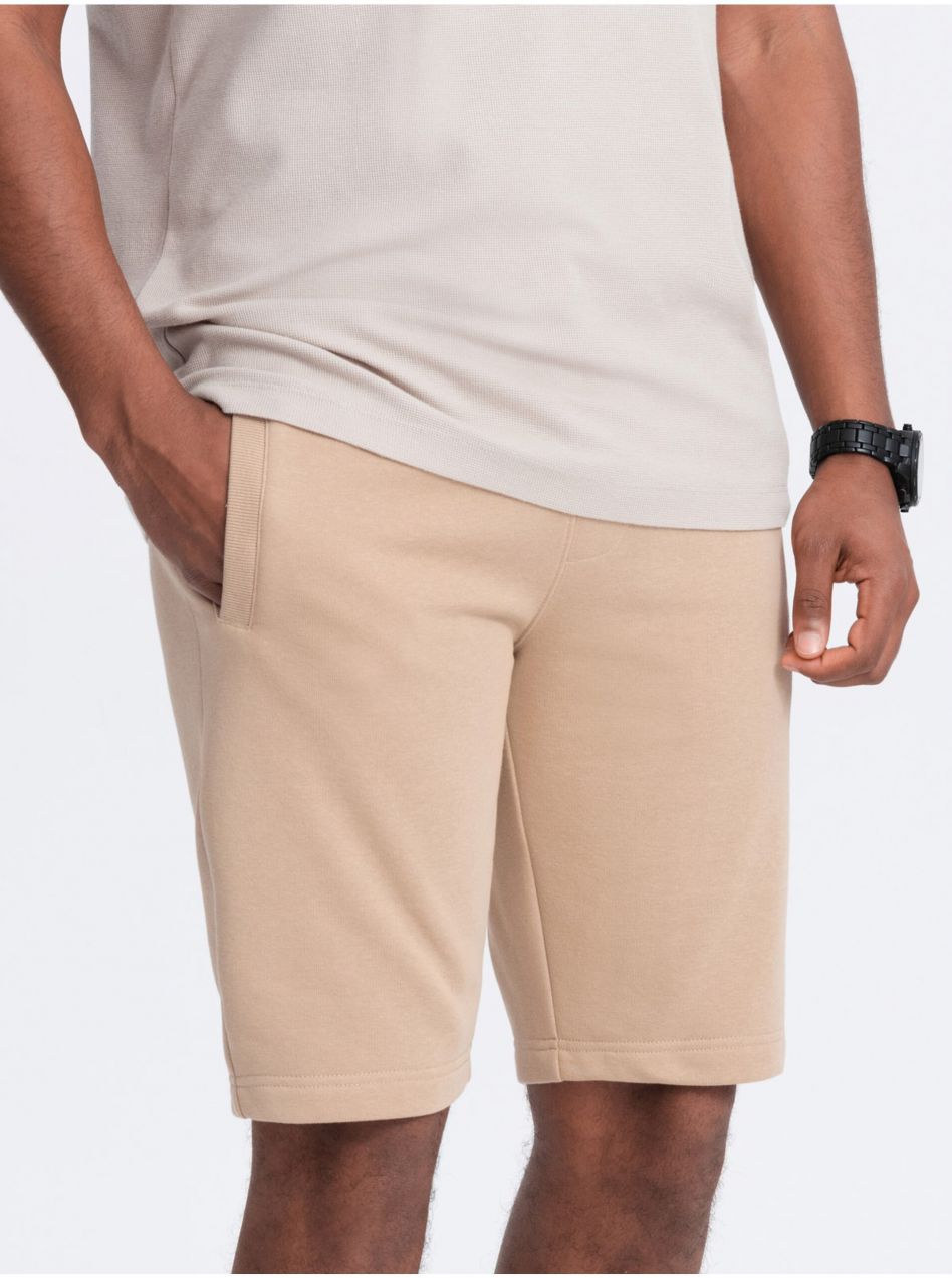 Béžové pánske teplákové basic kraťasy Ombre Clothing