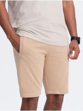 Béžové pánske teplákové basic kraťasy Ombre Clothing