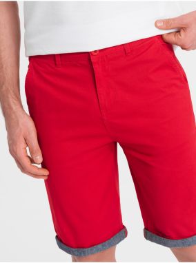 Červené pánske chino kraťasy s džínsovým lemom Ombre Clothing