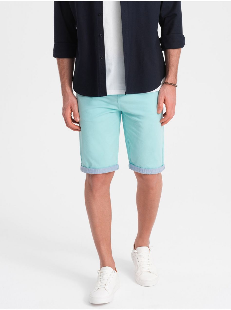 Tyrkysové pánske chino kraťasy s džínsovým lemom Ombre Clothing