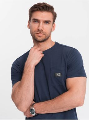 Tmavomodré pánske tričko s vreckom Ombre Clothing