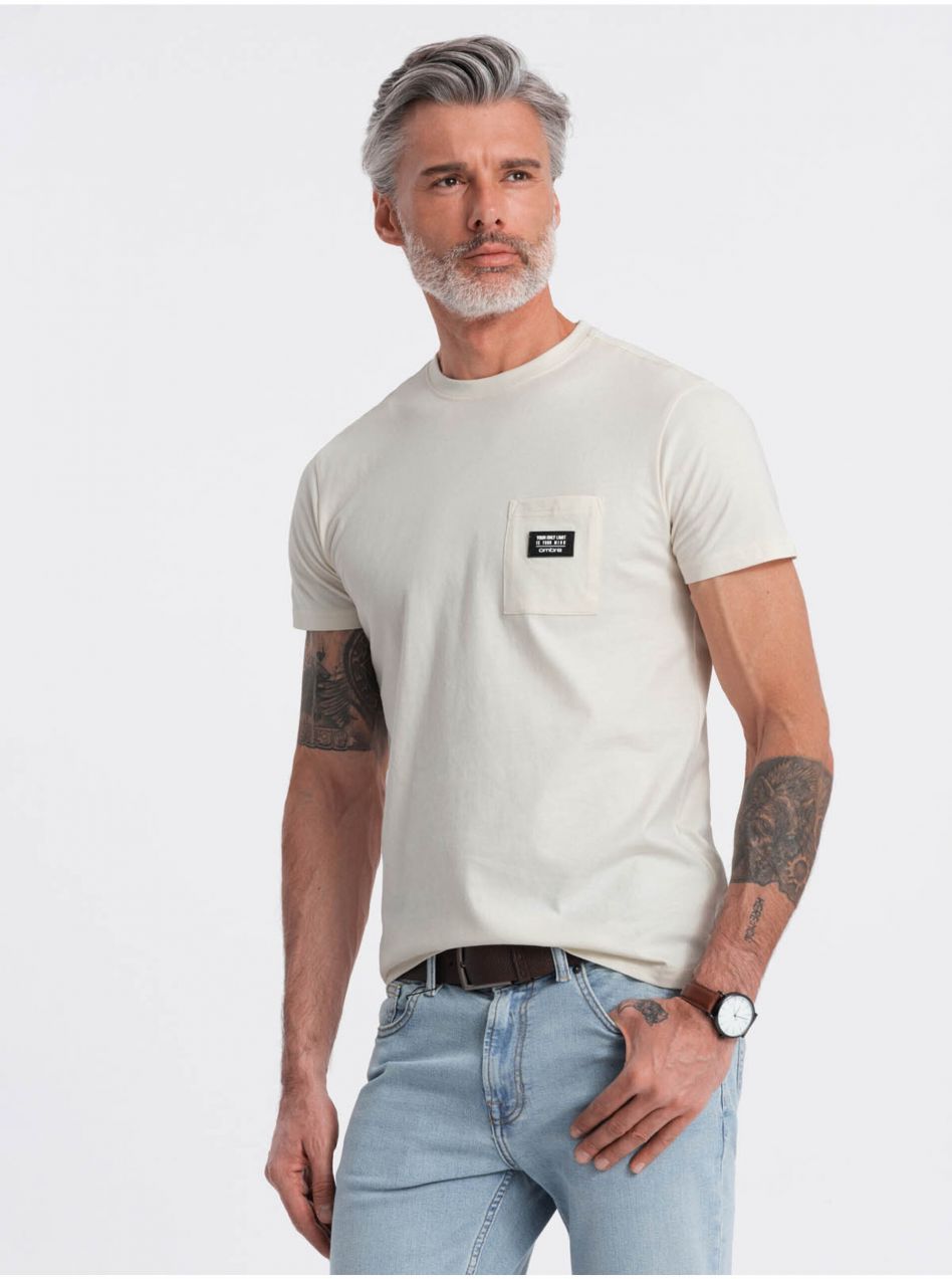 Krémové pánske tričko s vreckom Ombre Clothing